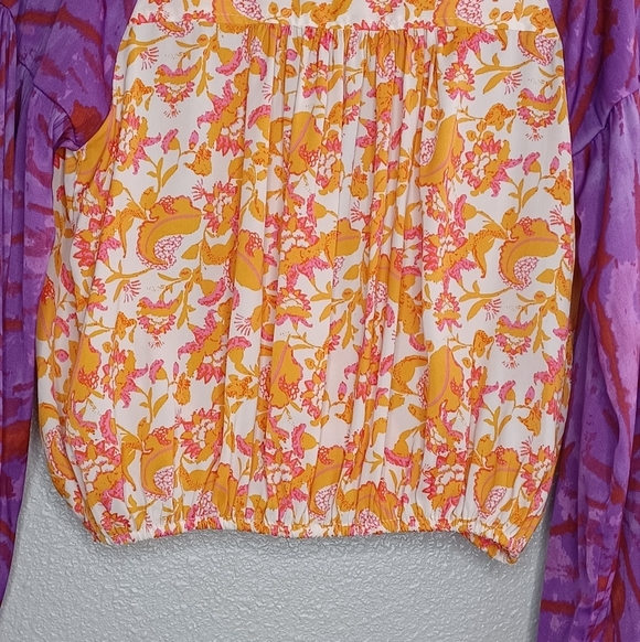 Free People Cruisin Together Printed Boho Gypsy Puff Sleeve Blouse - Picture 7 of 14